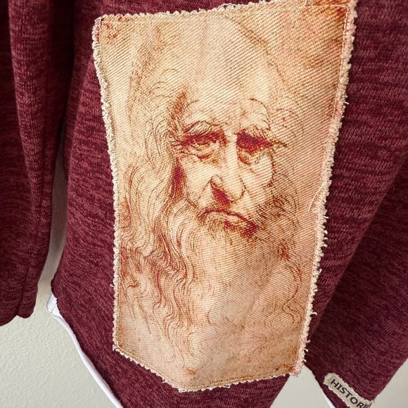 Historica Unisex Leonardo di Vinci Maroon Layer Look Long Sleeve Henley Jersey L - Picture 2 of 9